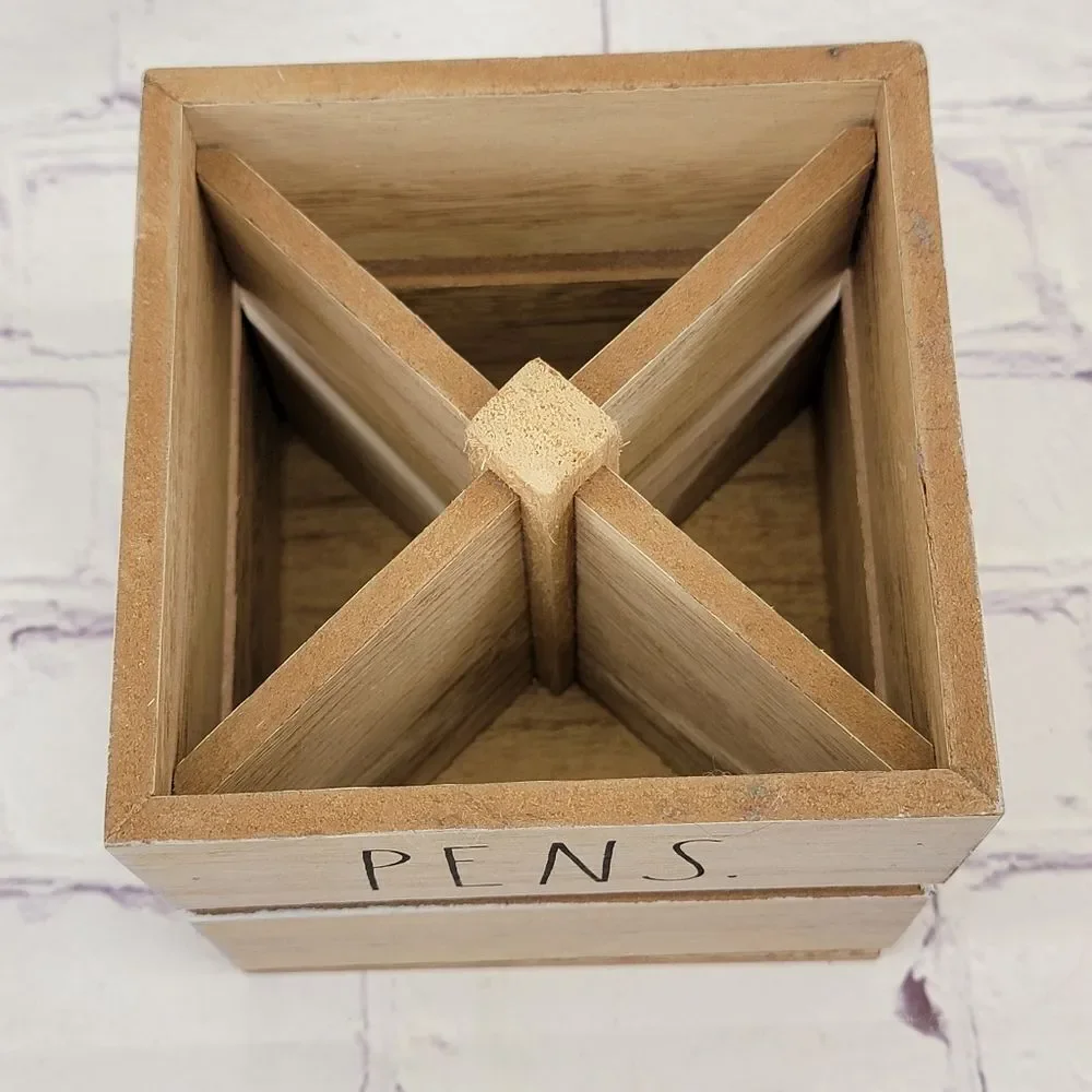 Rae Dunn PENS PENCILS Cup Spinning Wooden Holder